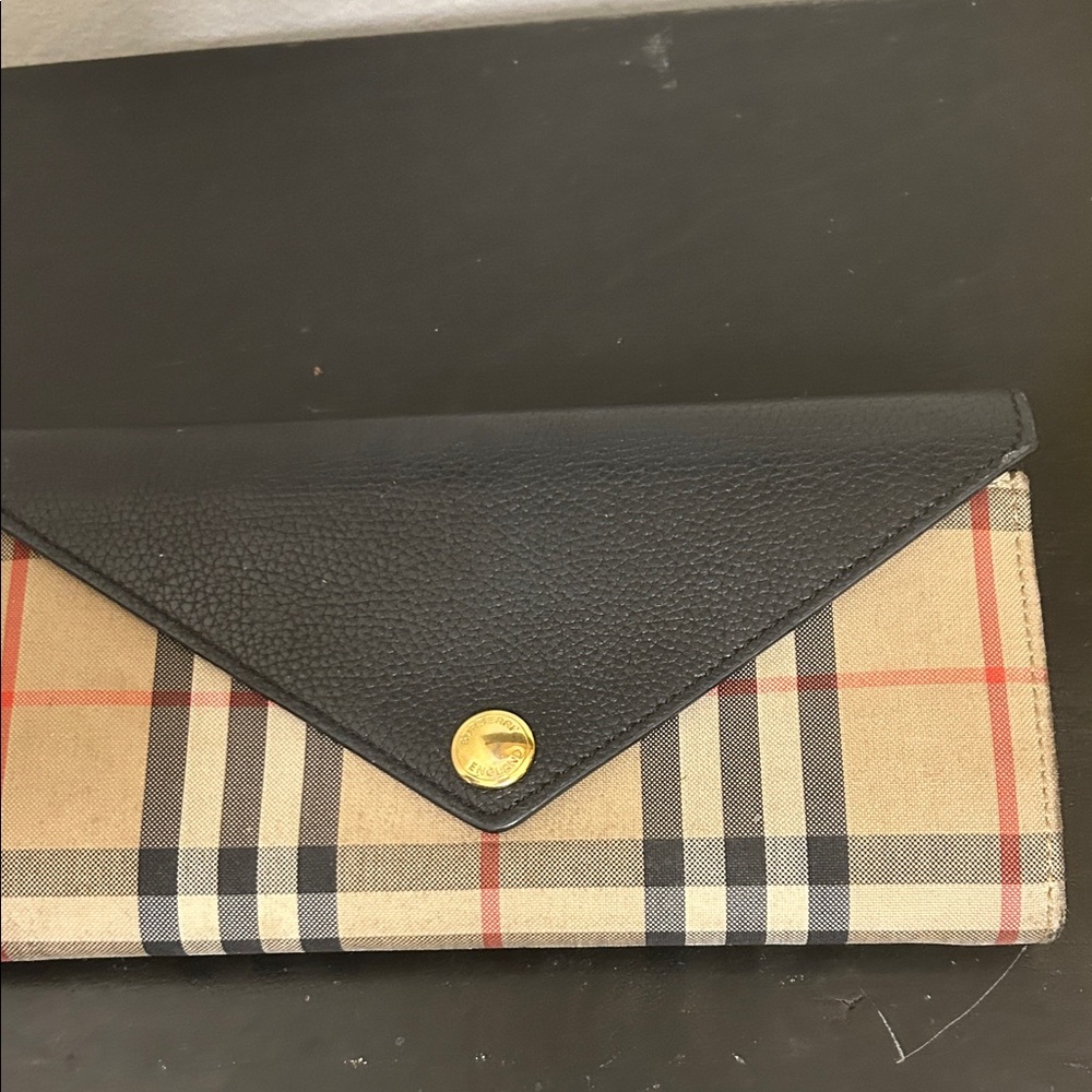 Burberry Checkered Wallet with Black Leather and Gold Accent